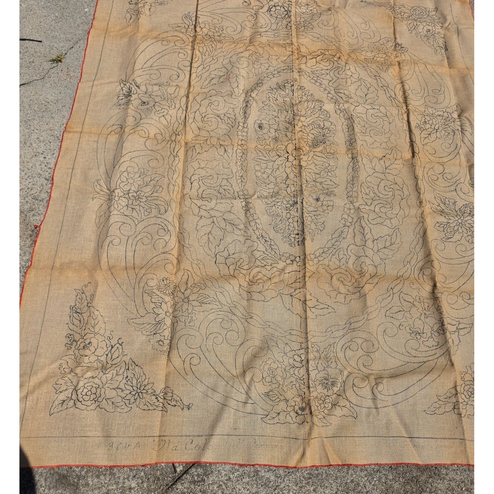 Old Colonial Cornerstone stamp burlap rug hooking pattern Pearl McGown 100" 70"